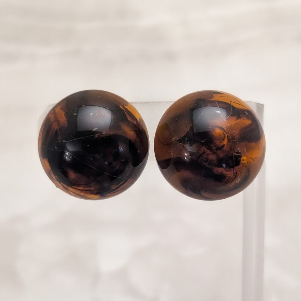 Vintage Clip On Earrings 1 & 1/8" Large Domed Shades of Brown Retro Statement